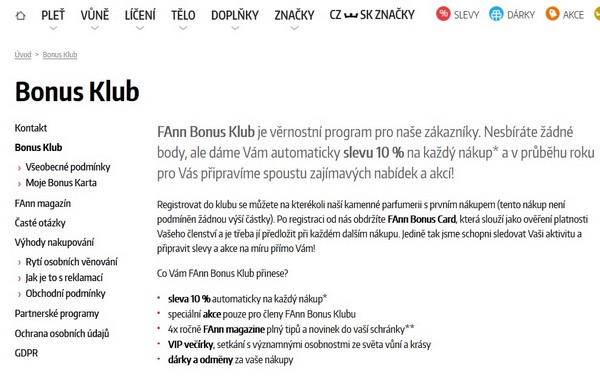 Fann Parfumerie bonus klub