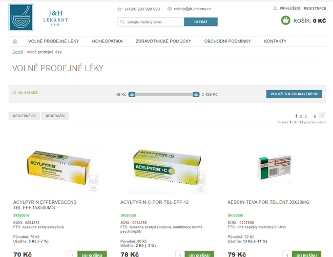 J & H lékárny eshop