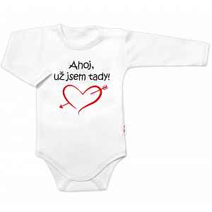 Baby Nellys Body dlouhý rukáv Ahoj už jsem tady!,  bílé vel.  62