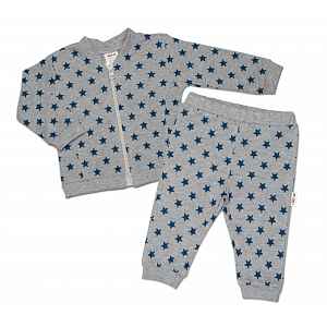 Baby Nellys Bavlněná tepláková souprava ® - Hvězdičky tm. modré/šedá, vel. 56 vel.  56
