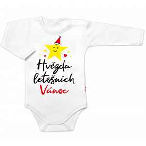 Baby Nellys Body dlouhý rukáv Hvězda letošních Vánoc,  bílé vel.  68
