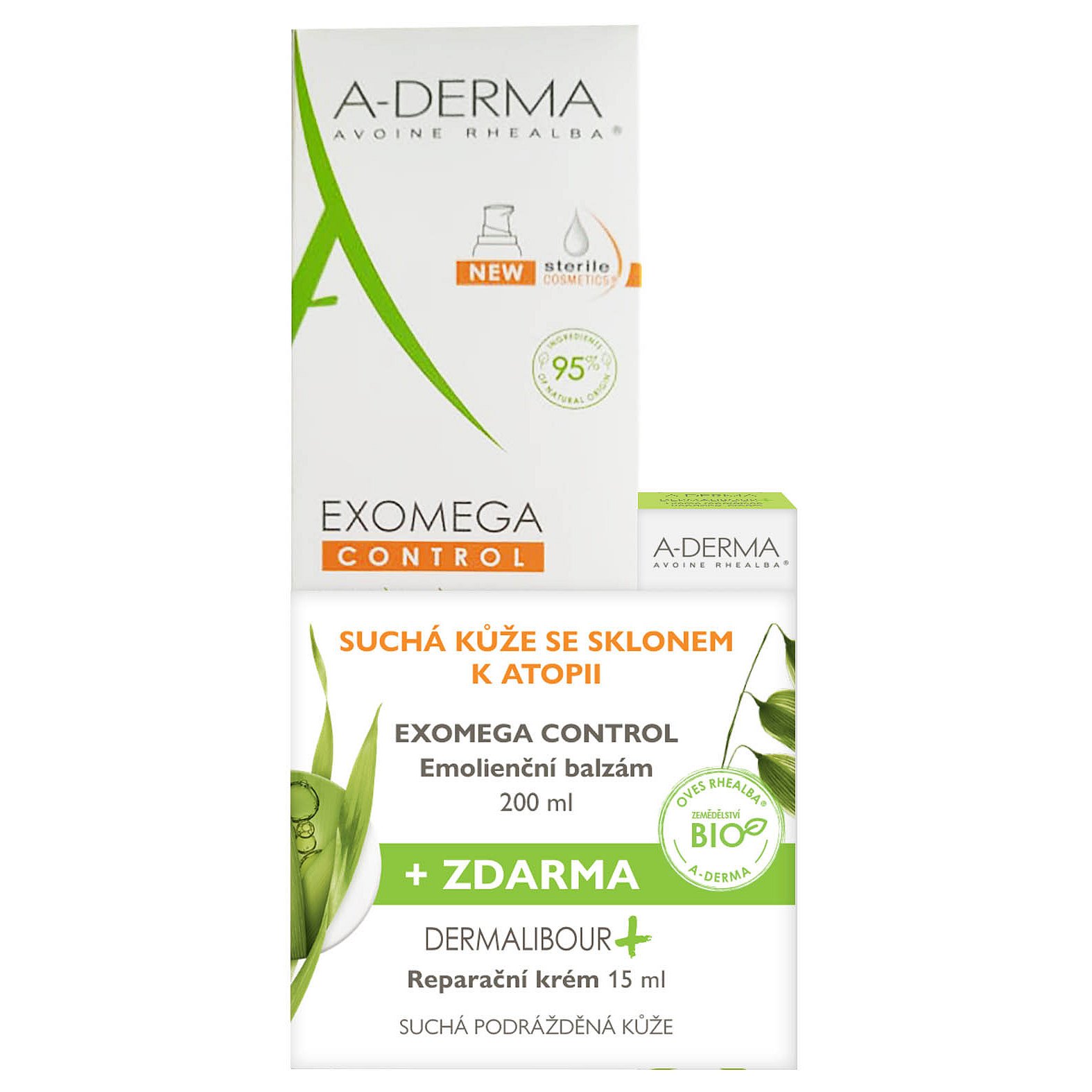 A-Derma Exomega control baume emollient 200ml + Dermalibor reparační krém 15ml