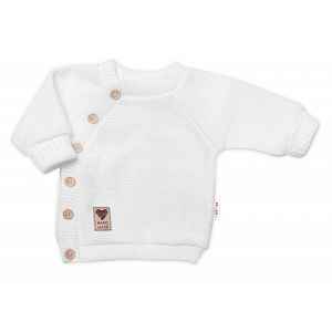 Baby Nellys Pletený svetřík s knoflíčky, zap. bokem, Hand Made, bíly,80/86