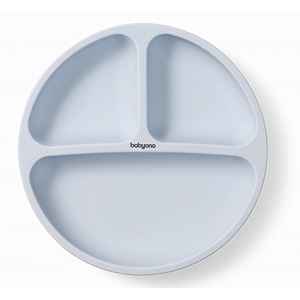 Babyono Silikonový talíř pro děti, tříkomorový s přísavkou - modrý