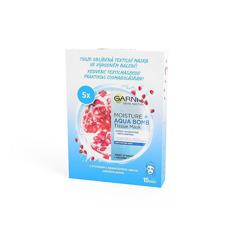 Garnier Super hydratační vyplňující maska Moisture&Aqua Bomb (Skin Tissue Superhydrating Mask)  5 ks/bal.