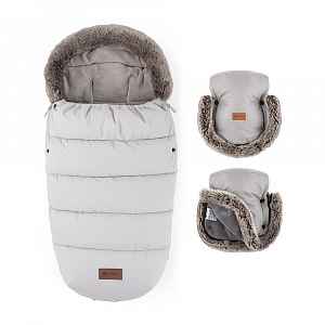 Petite&Mars Set zimní fusak Comfy 4v1 + rukavice na kočárek Furry Champagne Shower
