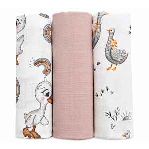 Baby Nellys Mušelínové pleny 3ks DELUX - Kačenka  60 x 80 cm, bílá, pudrově růžová