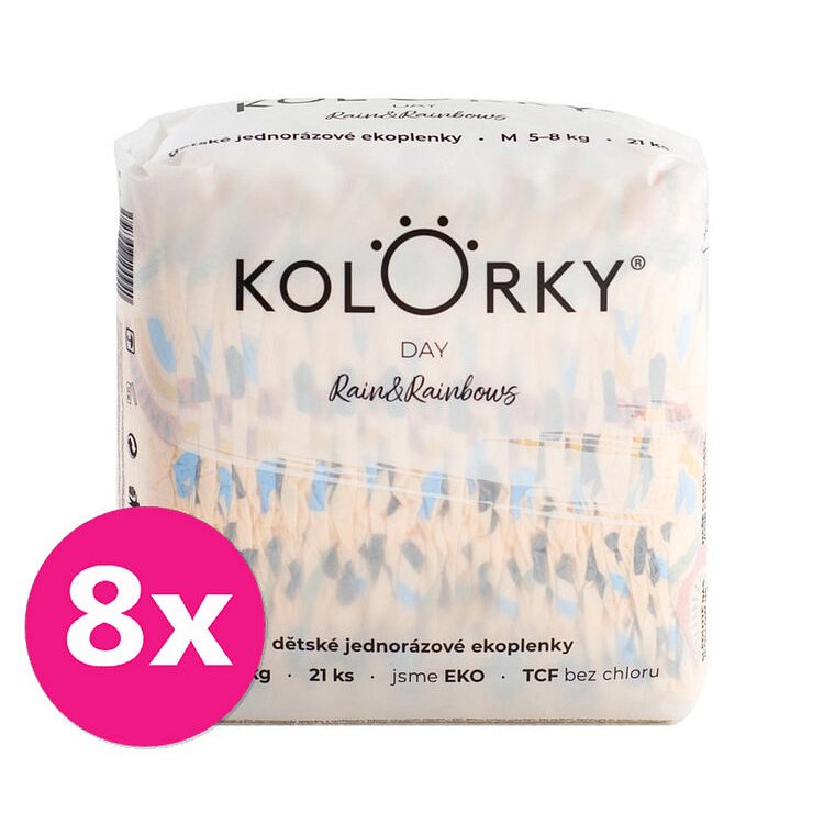 8x KOLORKY DAY Pleny jednorázové eko, déšť&duhy M (5-8 kg) 21 ks