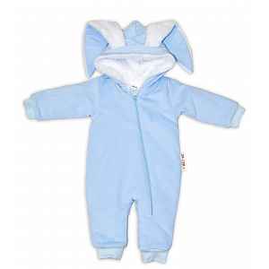 Baby Nellys Manšestrová kombinézka/overálek s kožíškem Cute Bunny - modrá