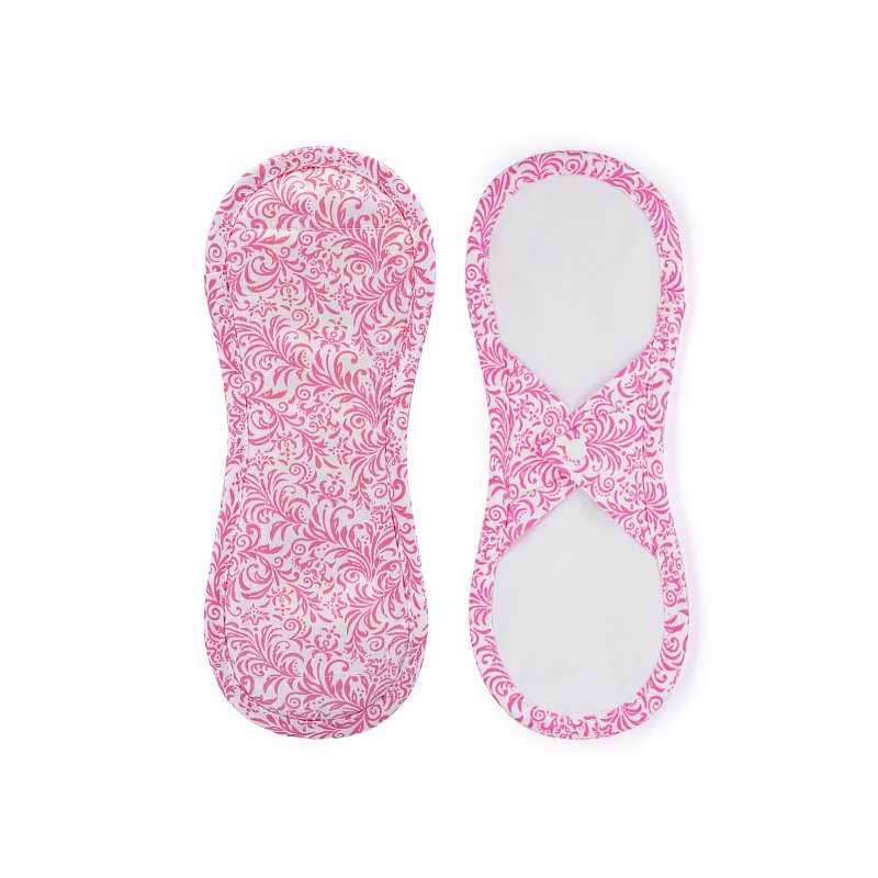 BAMBOOLIK Vložka látková menstruační satén (patentky), Růžovobílé ornamenty