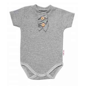 Baby Nellys Kojenecké žebrované body s knoflíčky kr. rukáv, Girl - šedé, vel. 80
