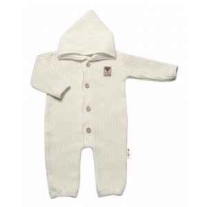 Baby Nellys Pletený overálek s kapucí a knoflíčky Hand Made, ecru vel.  68/74