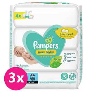 3x PAMPERS New Baby ubrousky vlhčené 4 Balení = 200 ks