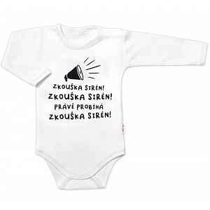 Baby Nellys Body dlouhý rukáv Zkouška sirén,  bílé vel.  80