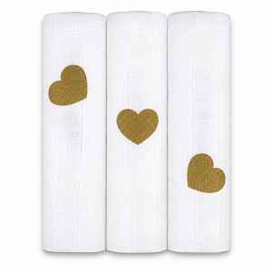 Baby Nellys Tetra pleny 3ks DELUX - Gold Love  70 x 80 cm, bílé