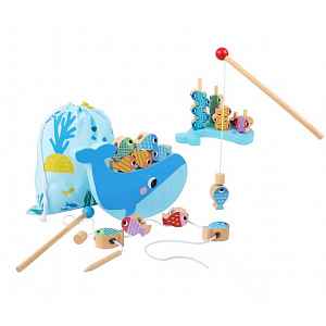 2Kids Toys Motorická hra 3v1 Velryba – rybaření, navlékání, třídění, cert. dřevo, 3+