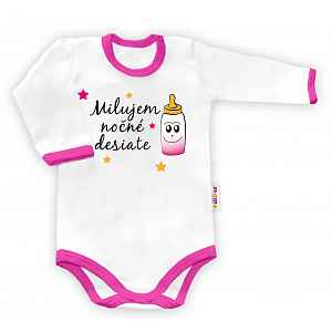 Baby Nellys Body dlouhý rukáv vel. 86, Milujem nočné desiate - bílé/růžový lem