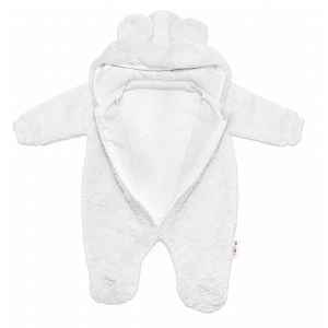 Baby Nellys Chlupáčkový overal Luna s kapucí + rukavičky,  Medvídek, bílý vel.  74/80