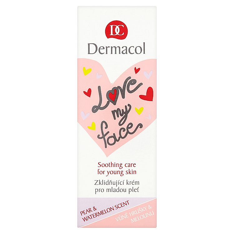 Dermacol Love My Face zklidňující a sjednocující krém pro mladou pleť s vůní hrušky a melounu 50 ml