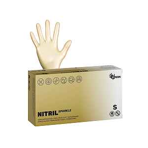 Nitrilové rukavice Espeon Nitril Sparkle - 100 ks, perleťové zlaté, velikost S (100149)