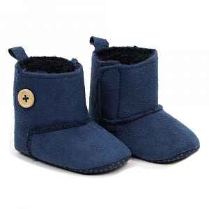 YO ! Semiškové kojenecké capačky/botičky s kožíškem - granátové