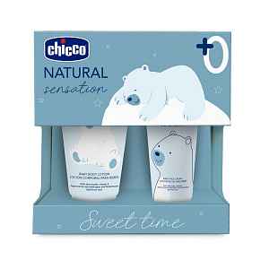 Chicco Natural Sensation 0+ pleťový krém pro děti od narození 50 ml + 0+ tělové mléko pro děti od narození 150 ml
