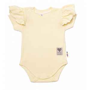 Baby Nellys Bavlněné žebrované body s volánkem, kr. rukáv, Summer Girl - žluté
