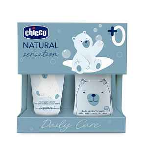 Chicco Natural Sensation 0+ šampon a sprchový gel pro děti od narození 200 ml + 0+ tělové mléko pro děti od narození 150 ml
