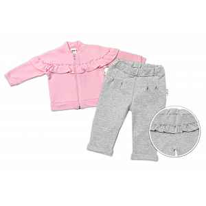 Baby Nellys Dětská tepláková souprava s volánkem SWEET LADY - růžová, šedá,