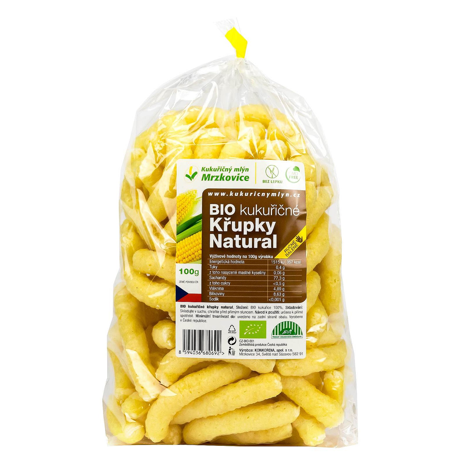 Kukuřičný Mlýn Mrzkovice Kukuřičné křupky natural BIO - ručně balené 100g