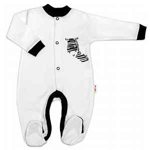 Baby Nellys Bavlněný overálek Zebra - bílý vel.  68