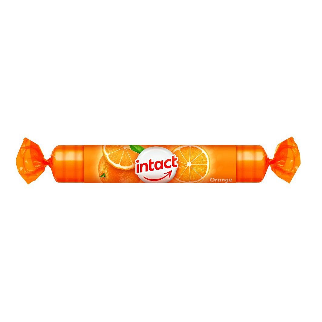 Intact Hroznový cukr s vitaminem C pomeranč rolička 40 g