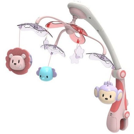 Kolotoč nad postýlku se světelným projektorem Baby Mix safari růžový