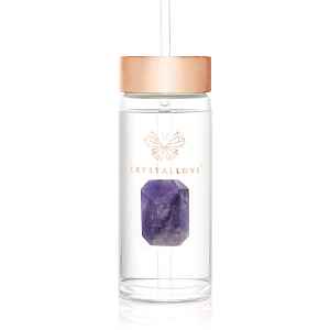Crystallove Amethyst Straw Water Bottle skleněná láhev na vodu s brčkem 1 ks