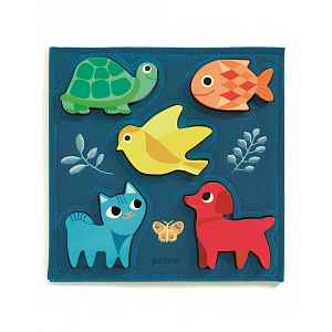 Djeco Dřevěné puzzle zvířátka v modrém