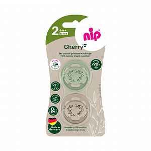 nip CHERRY NATURE line šidítko, kaučuk,velikost 2 (6m+), 2ks, green/brown