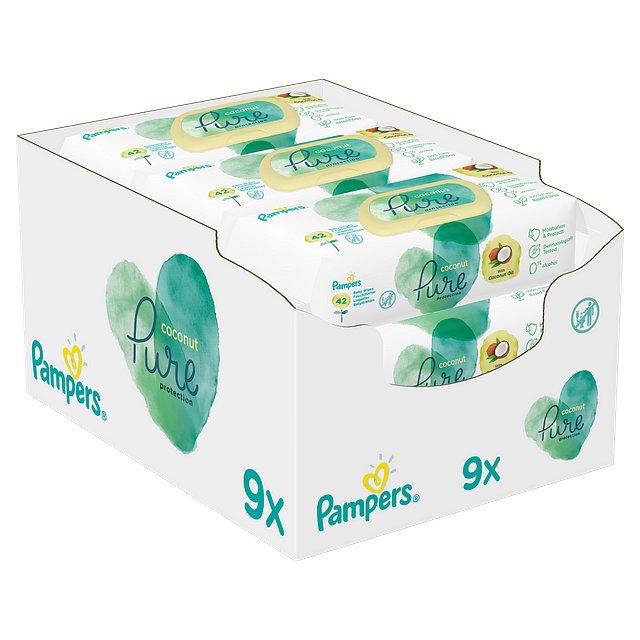 PAMPERS Dětské Čisticí Ubrousky Coconut Pure 378ks (9x42)