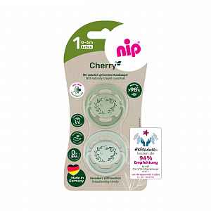 nip CHERRY NATURE line šidítko, kaučuk,velikost 1 (0-6m), 2ks, green/green