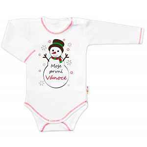 Baby Nellys Body dlouhý rukáv Moje první Vánoce, Sněhulák, bílé vel.  86