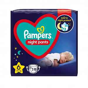PAMPERS Night Pants Plenkové Kalhotky Velikost 6, 19 ks, 15 kg+