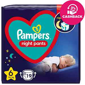 PAMPERS Night Pants Plenkové Kalhotky Velikost 6, 19 ks, 15 kg+
