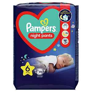 PAMPERS Night Pants Plenkové Kalhotky Velikost 6, 19 ks, 15 kg+