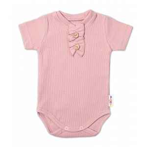Baby Nellys Kojenecké žebrované body s knoflíčky kr. rukáv, Girl - pudrové, vel. 80