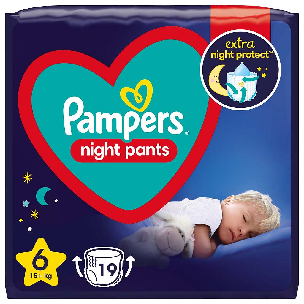 PAMPERS Night Pants Plenkové Kalhotky Velikost 6, 19 ks, 15 kg+