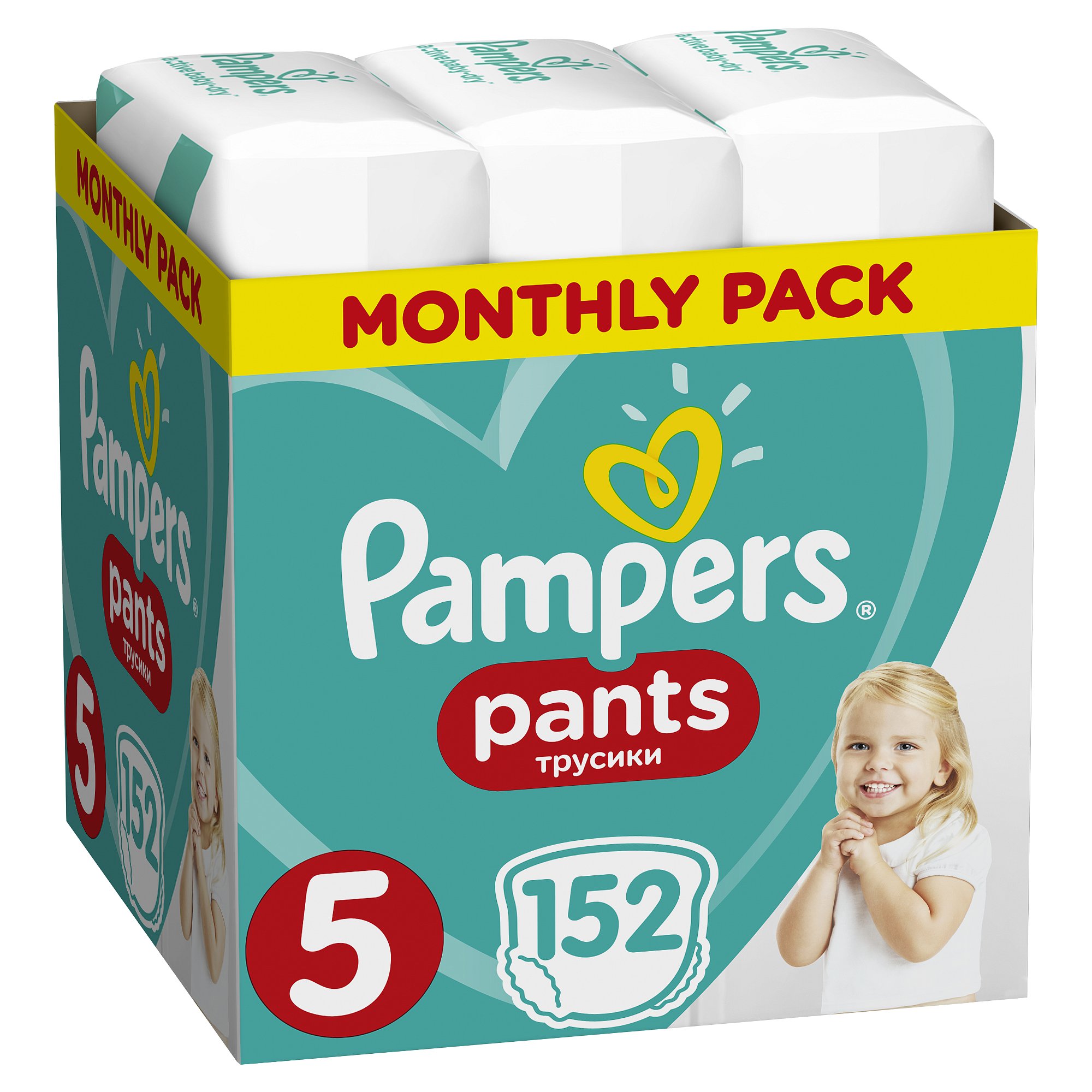 PAMPERS Pants 5 Active Baby Dry 152 ks (11-18 kg) MĚSÍČNÍ ZÁSOBA - plenkové kalhotky