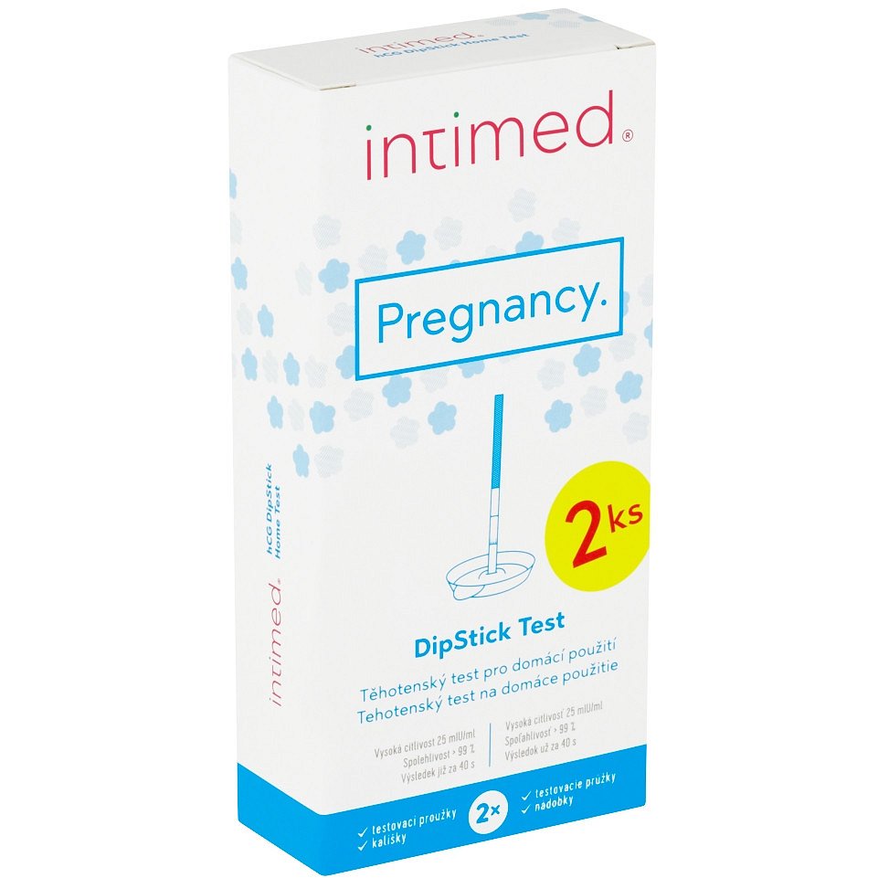 Intimed Pregnancy hCG DipStick těhotenský test pro domácí použití s kalíšky 2 ks