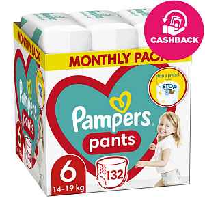 PAMPERS Pants 6 Active Baby Dry 132 ks (15+ kg) MĚSÍČNÍ ZÁSOBA - plenkové kalhotky