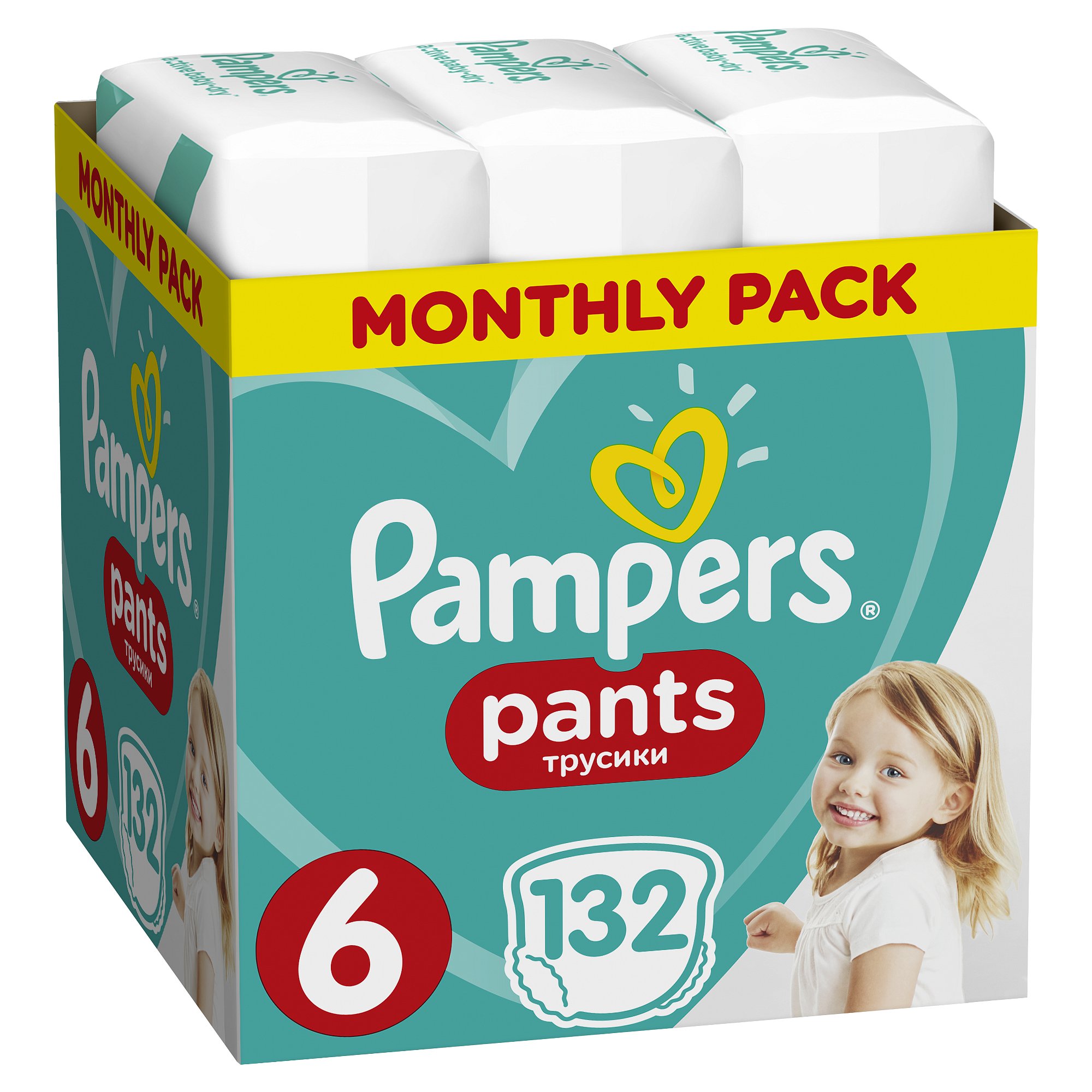 PAMPERS Pants 6 Active Baby Dry 132 ks (15+ kg) MĚSÍČNÍ ZÁSOBA - plenkové kalhotky
