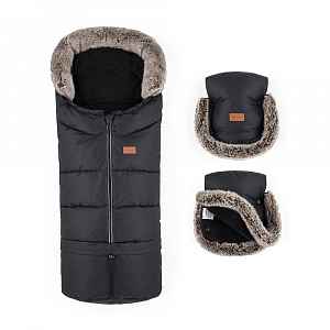 Petite&Mars Set zimní fusak Arctic 4v1 + rukavice na kočárek Furry Forever Black