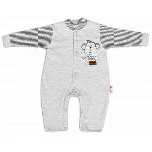 Baby Nellys Bavlněný overálek bez šlapek Monkey - sv. šedý melírek vel.  74